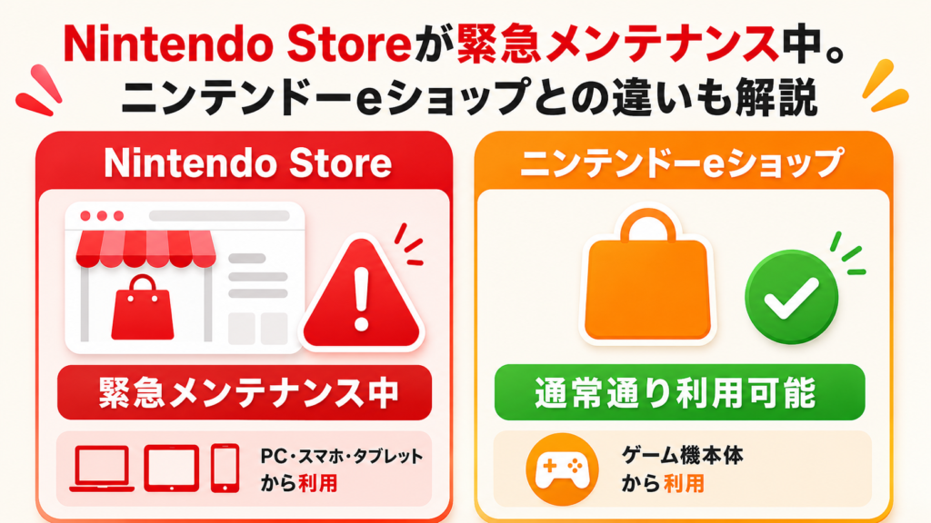 Nintendo Storeが緊急メンテナンス中。ニンテンドーeショップとの違いも解説