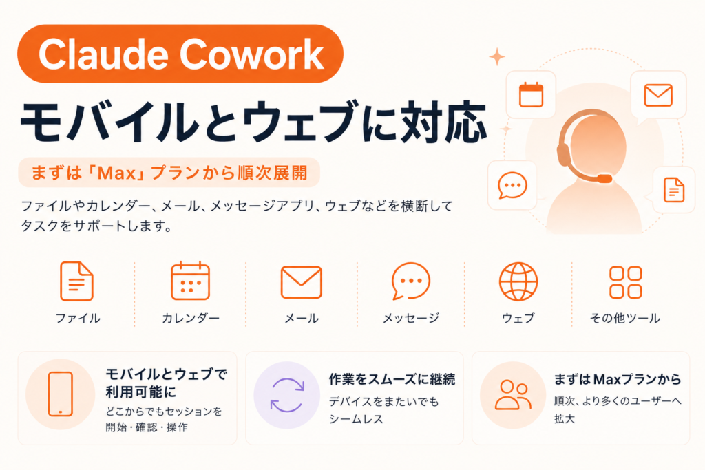 Claude Coworkがモバイルとウェブでも利用可能に。まずは「Max」プランから。