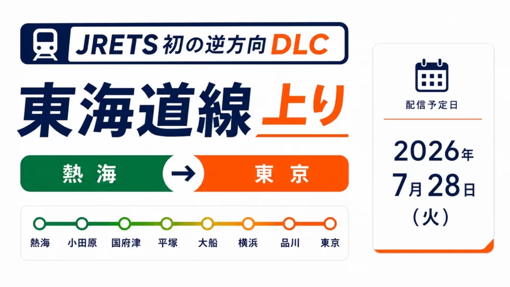 JRETS、初の逆方向DLCは東海道線から。上り方面のDLCが配信へ。