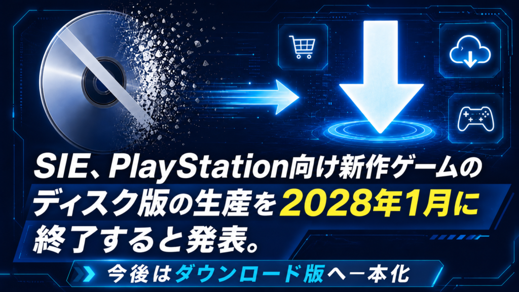 SIE、PlayStation向け新作ゲームのディスク版の生産を2028年1月に終了すると発表。