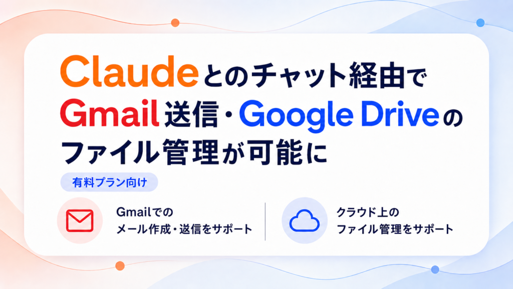 Claudeとのチャット経由でGmail送信・Google Driveのファイル管理が可能に（有料プラン向け）