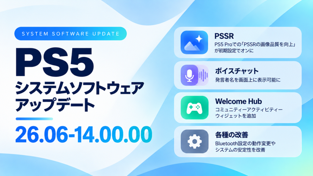 PS5、システムアップデート「26.06-14.00.00」配信開始　発言者表示やPSSRの設定変更など