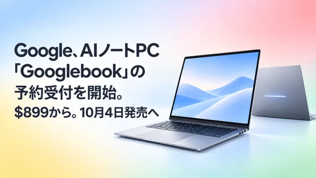 Google、AIノートPC「Googlebook」の予約受付を開始。$899から。10月4日発売へ