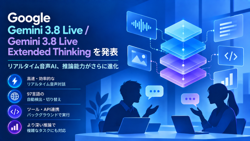 Google、「Gemini 3.8 Live」「Gemini 3.8 Live Extended Thinking」を発表。リアルタイム音声AIの推論性能を強化
