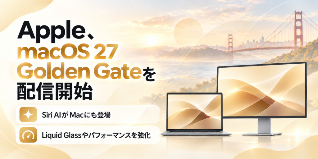 macOS 27 Golden Gate正式リリース。Siri AIや性能改善、Intel Macのサポートを終了