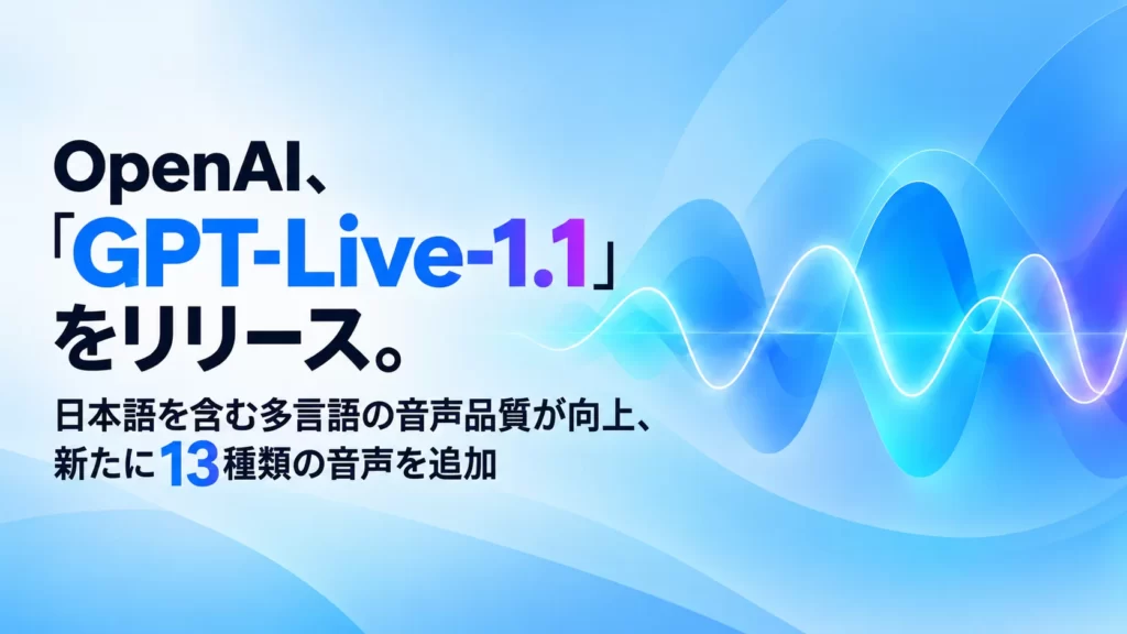 OpenAI、「GPT-Live-1.1」をリリース。日本語を含む多言語の音声品質が向上、新たに13種類の音声を追加